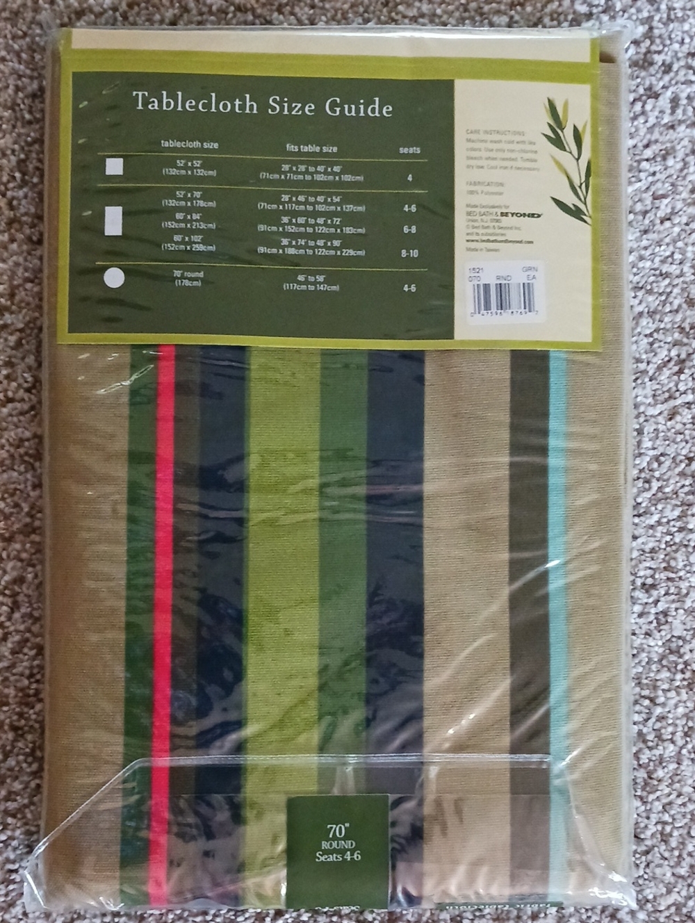 Tropical Stripe Fabric Tablecloth~ 70" round, NWT - Picture 2 of 4
